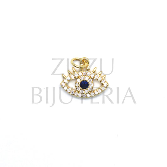 Turkish Eye Pendant with Zirconias 12mm x 14.5mm - Brass