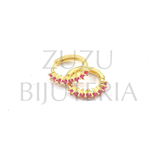 Brinco Argola com Zirconias Rosa 15mm - Latão