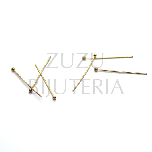 Pacote de 10 Espigões Bolinha de Montagem Dourado (Furo 0.8mm) - Aço Inox