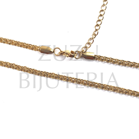 Colar Corrente Elo Oval 3mm Dourado (45cm + 5cm) - Aço Inox