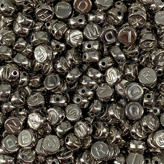 Assorted Silver Letter Bead 7mm (Pack 50pc)