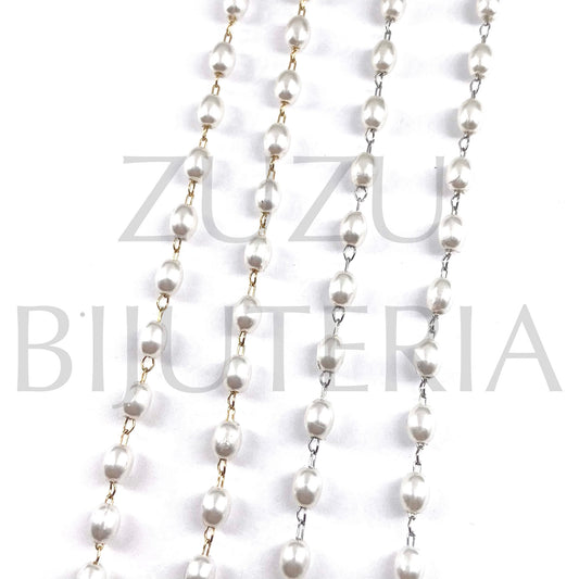 Oval Pearl Chain 5mm x 3mm - Stainless Steel