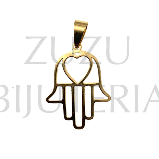 Pendente Mão Hamsa Dourado 30mm x 22mm - Aço Inox