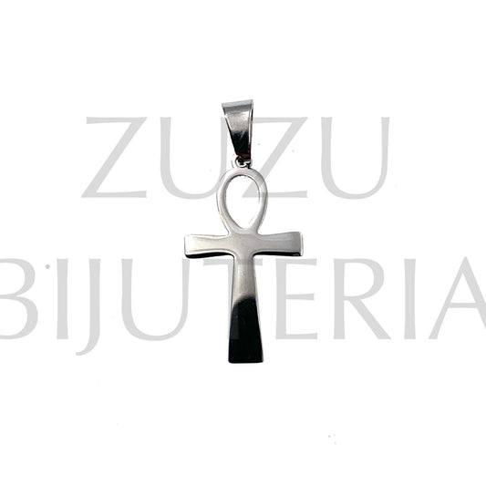 Pendente Cruz Prateado 26mm x 15mm - Aço Inox