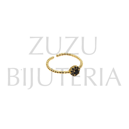 Anel Dourado com Zirconia Preto - Latão