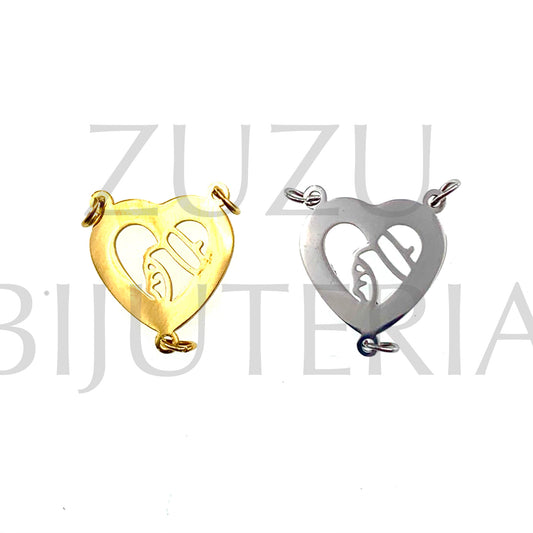 Pendente com 3 Argolas Coração Nossa Senhora 16mm - Aço Inox