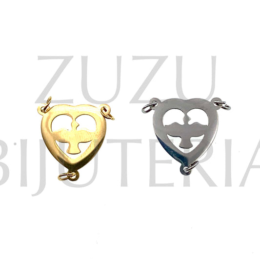 Pendente com 3 Argolas Coração Espirito Santo 16mm - Aço Inox