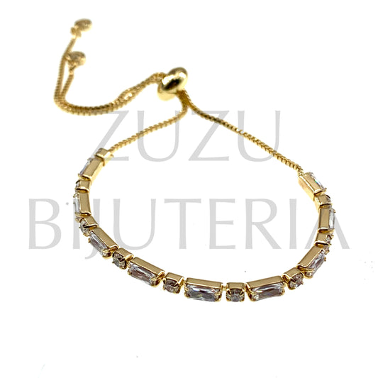 Pulseira Zirconias Dourado 90mm x 2mm (Ajustável) - Latão