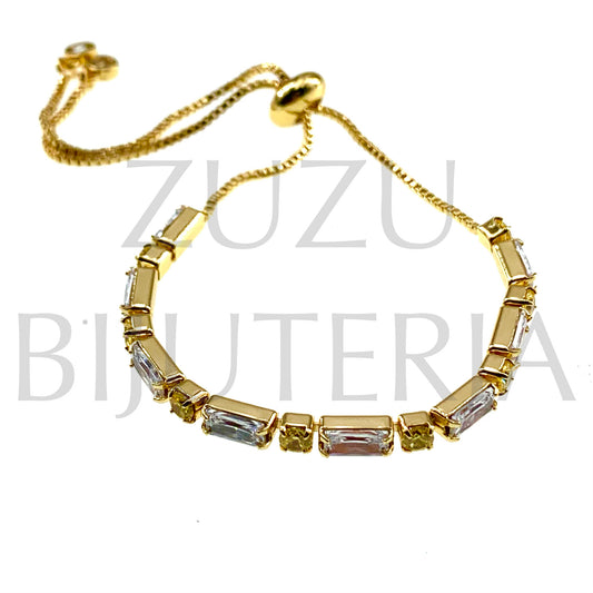 Pulseira Zirconias Dourado 90mm x 3mm (Ajustável) - Latão