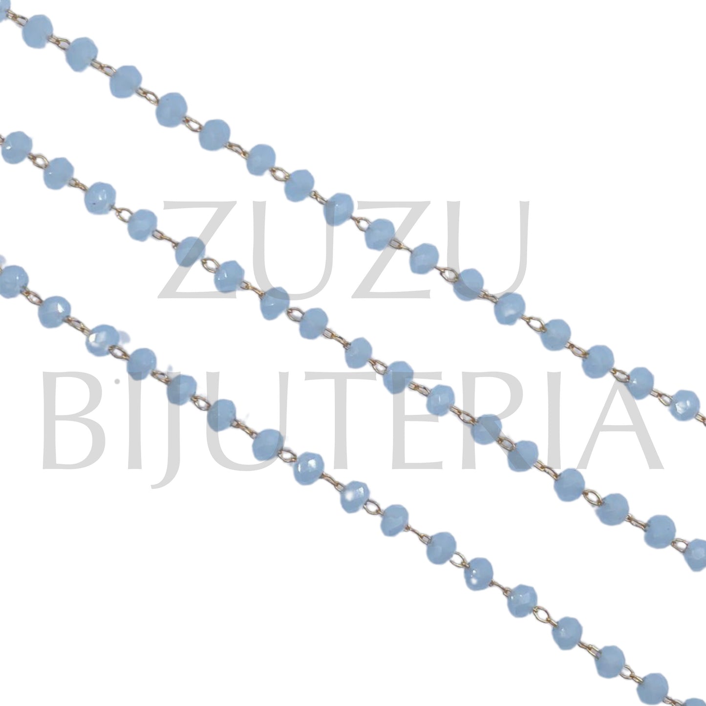 Corrente Cristais 3.5mm Azul Claro - Aço Inox Dourado