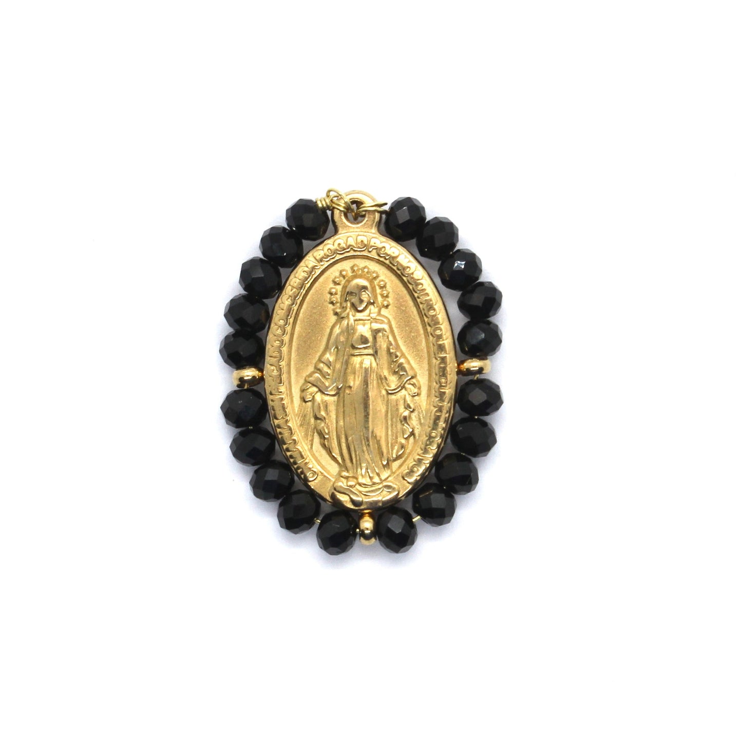 Pendente Nossa Senhora de Guadalupe 25mm x 19mm (Cristais Facetado Preto) - Aço Inox