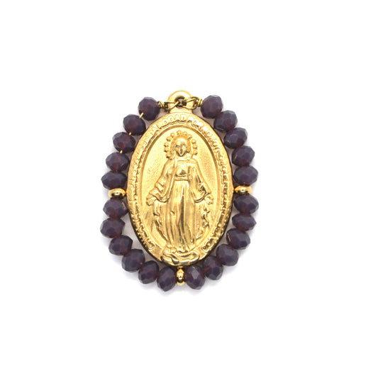 Pendente Nossa Senhora de Guadalupe 25mm x 19mm (Cristais Facetado Roxo) - Aço Inox