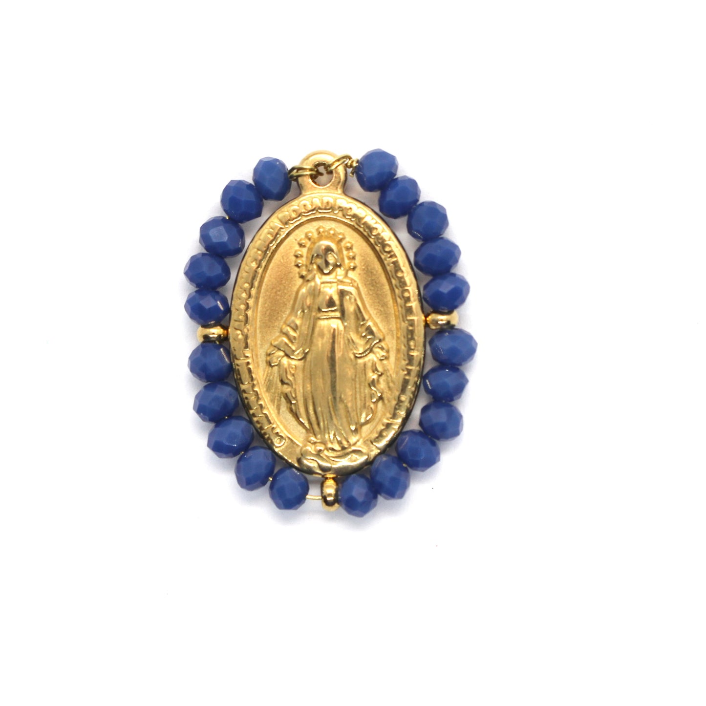 Pendente Nossa Senhora de Guadalupe 25mm x 19mm (Cristais Facetado Azul Escuro) - Aço Inox