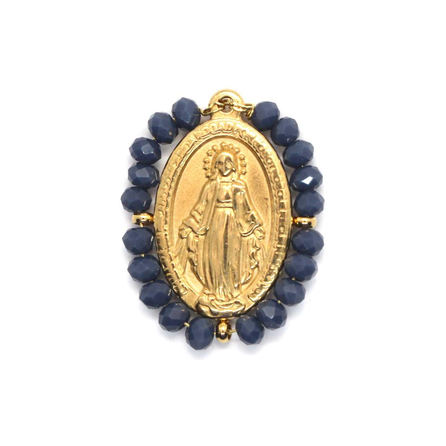 Our Lady of Guadalupe Pendant 25mm x 19mm (Crystals Faceted Dark Gray) - Stainless Steel