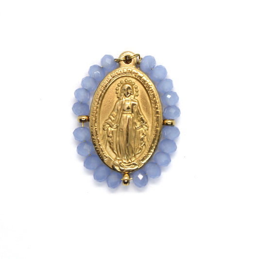 Our Lady of Guadalupe Pendant 25mm x 19mm (Lilac Faceted Crystals) - Stainless Steel