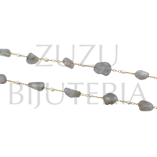 1mm Gold Chain with 5mm Agate Stone - Stainless Steel