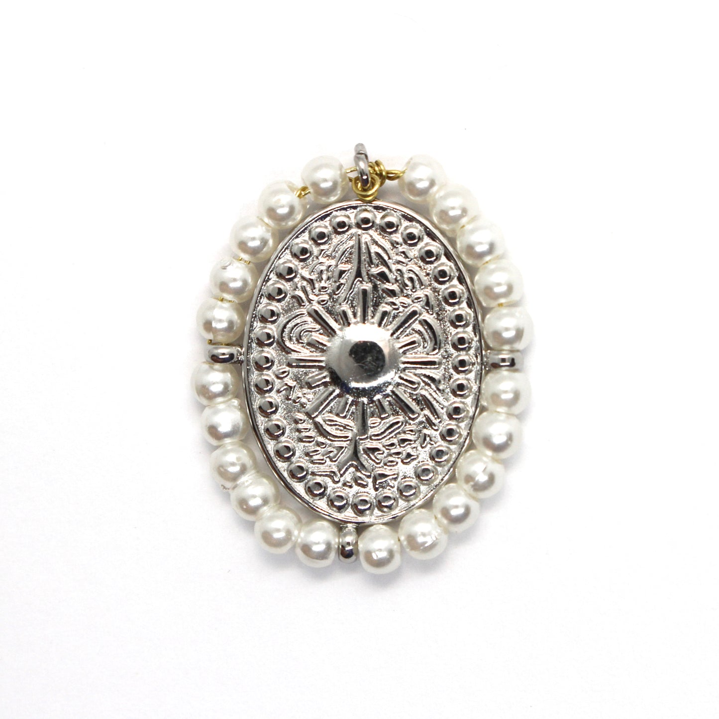 Oval Flower Pendant with Crystals 25mm x 19mm- Stainless Steel