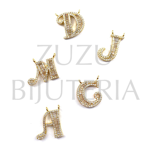 Golden Letter Pendant/Scapular with 20mm Zirconia - Brass