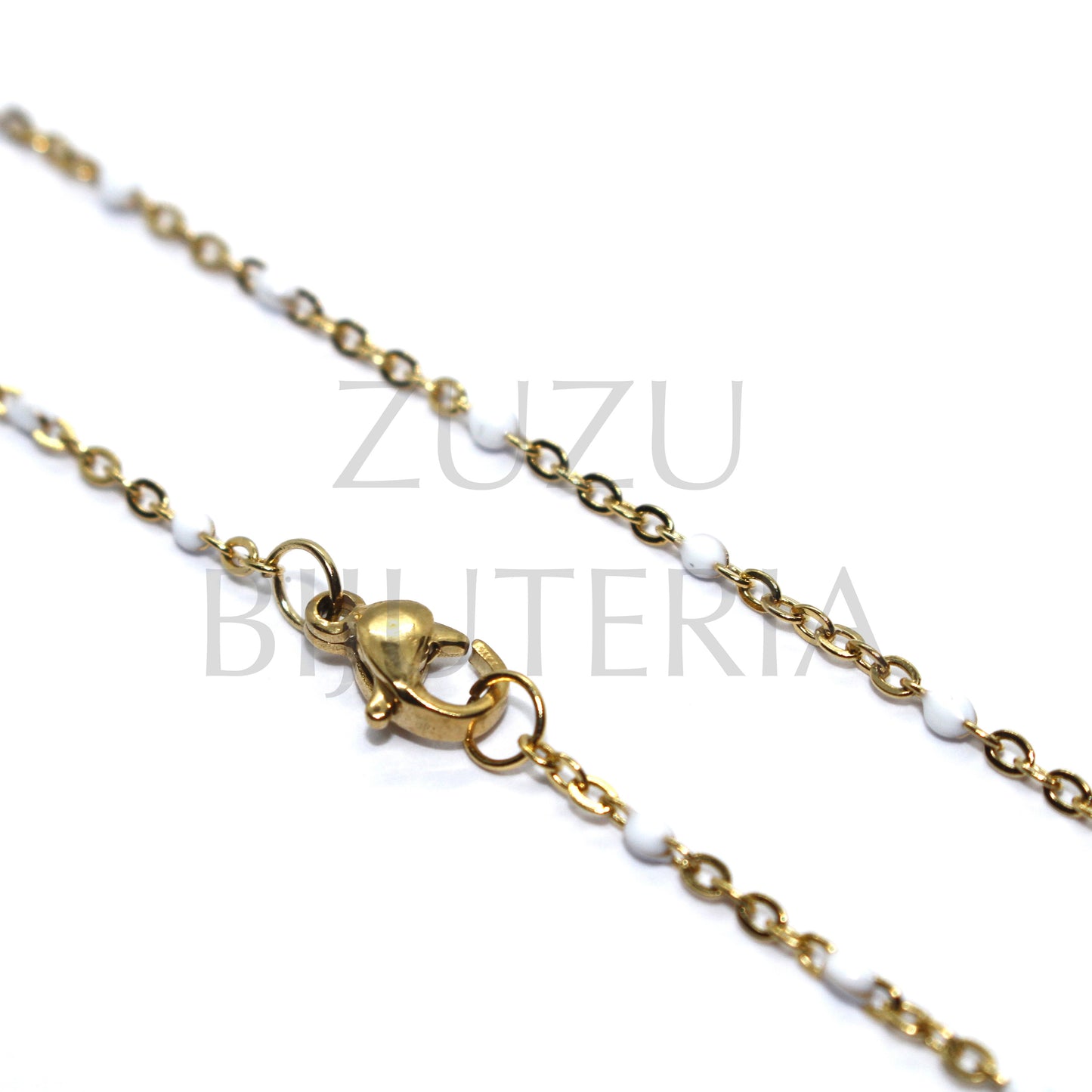 Ready Chain 2mm Flat Oval Link with White Polka Dots - 40cm - Stainless Steel