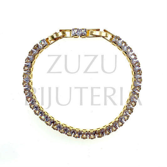 Pulseira Zirconias Dourado 4mm (17cm + 3cm) - Latão