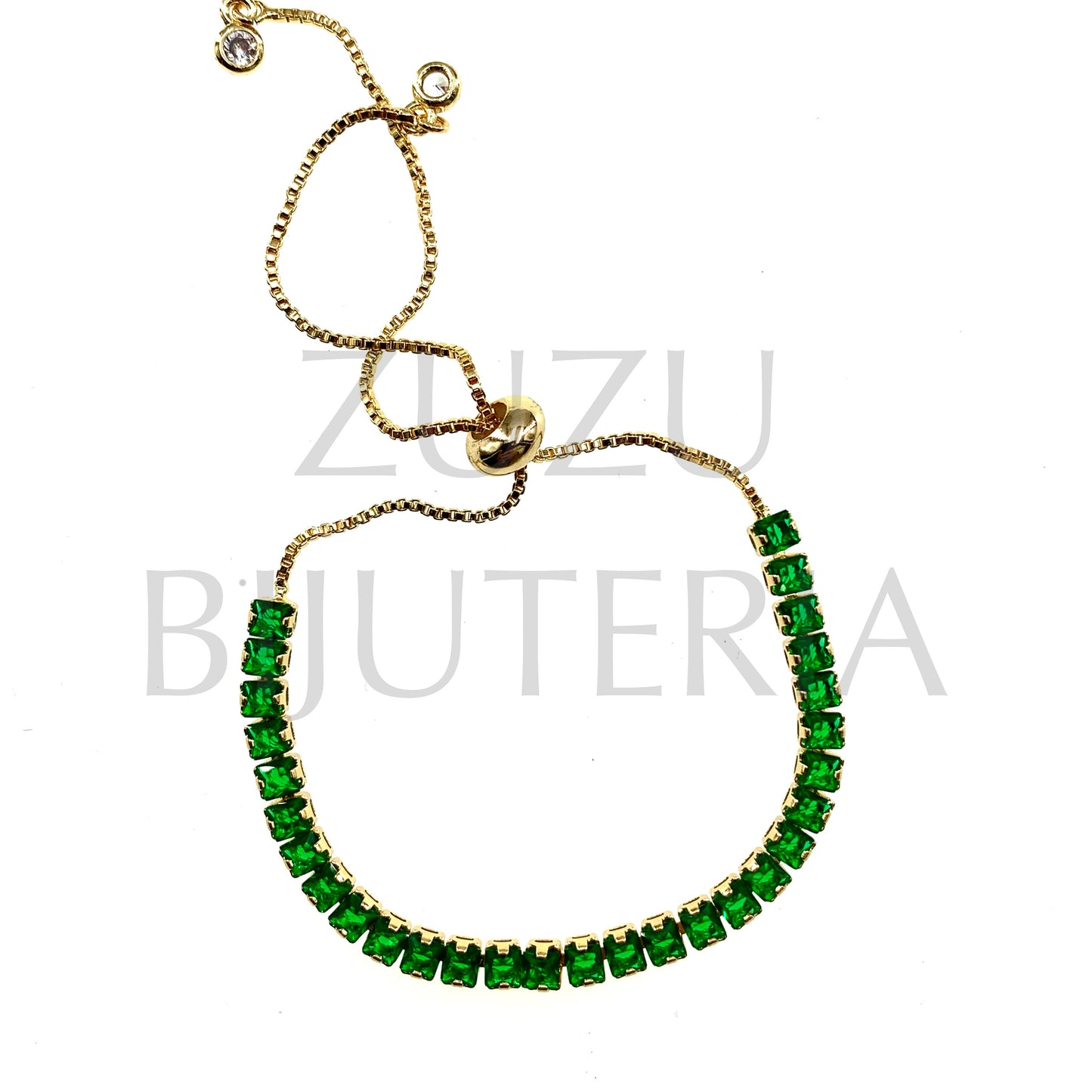 Pulseira Zirconias Verde Dourado 3mm (90mm Ajustável) - Latão