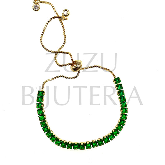 Pulseira Zirconias Verde Dourado 3mm (90mm Ajustável) - Latão