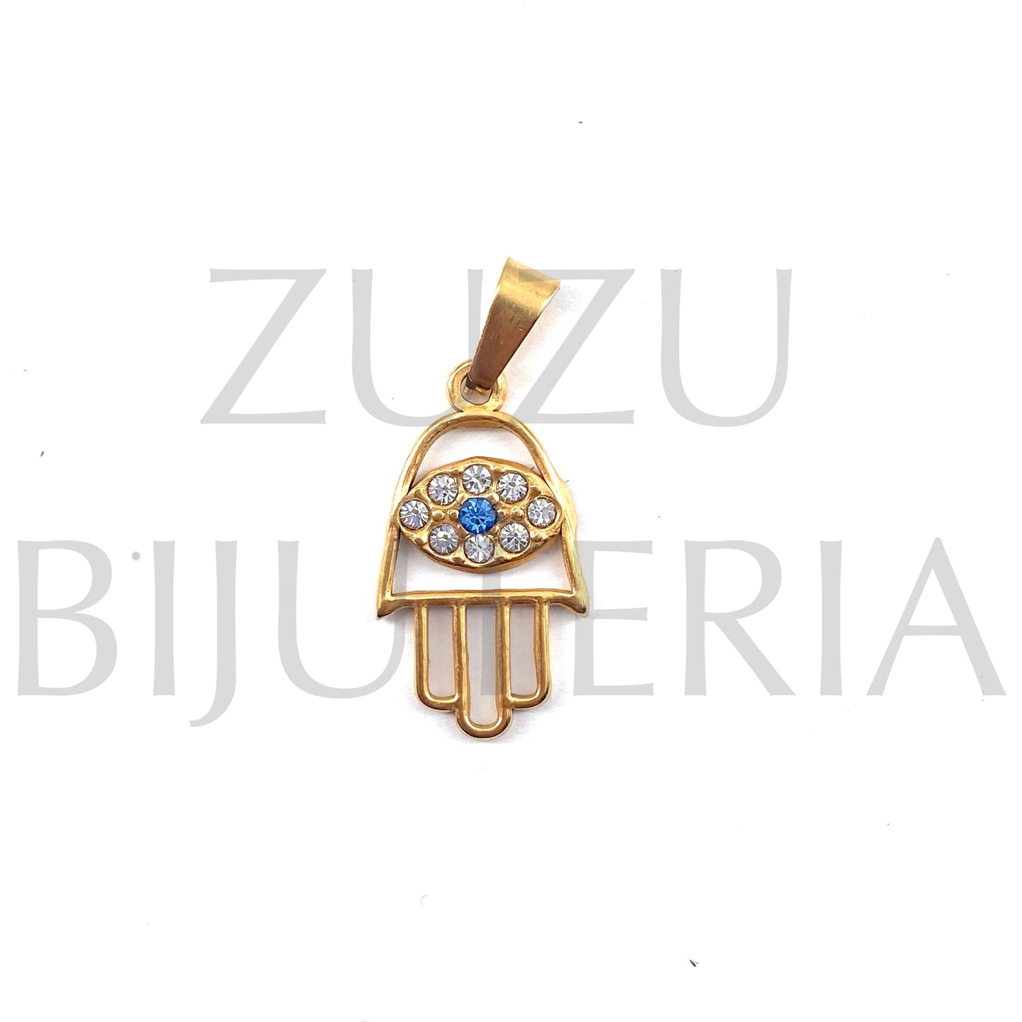 Pendente Mão Hamsa com Zirconias 22mm x 14mm - Aço Inox