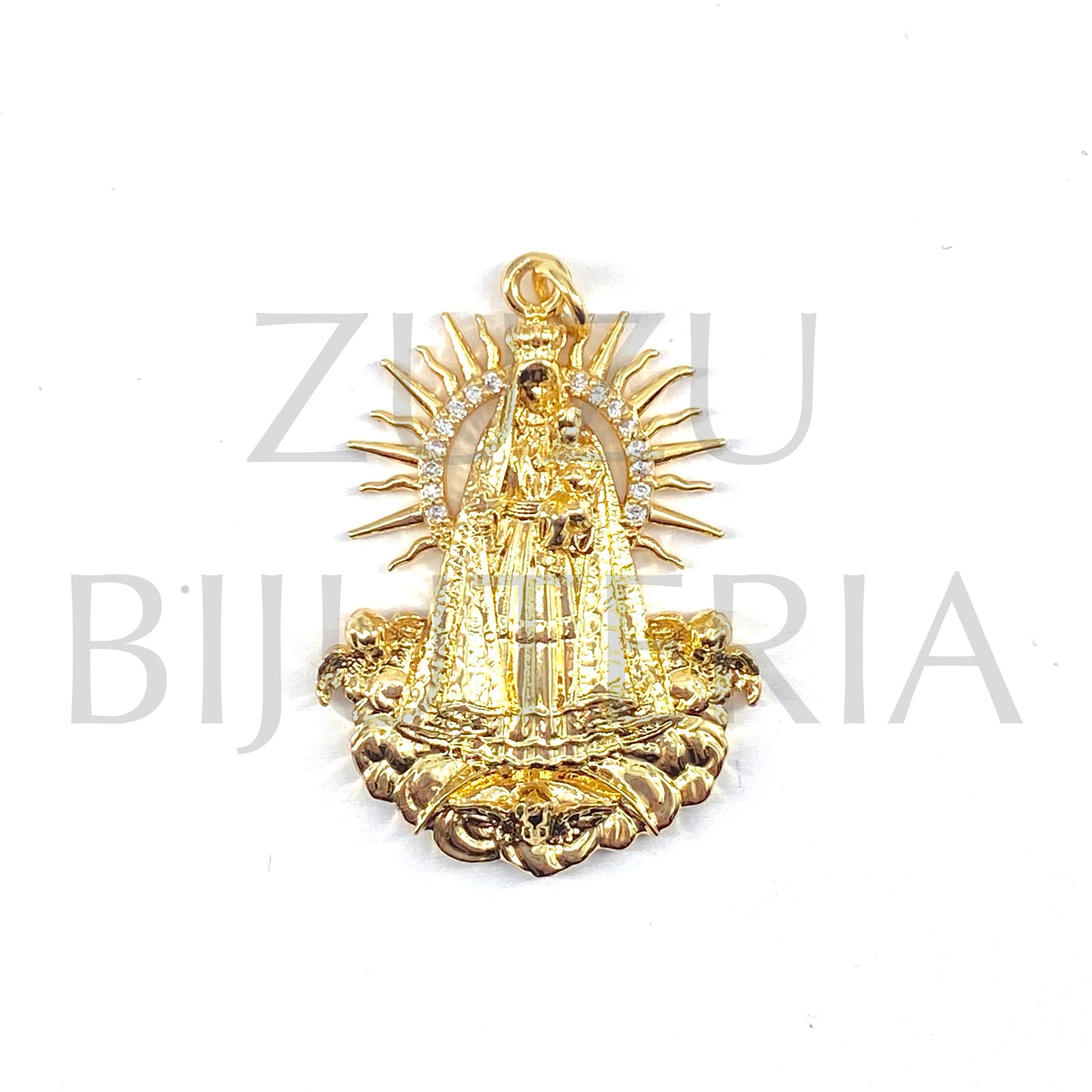 Pendente Nossa Senhora com Zirconias 35mm x 27mm - Latão