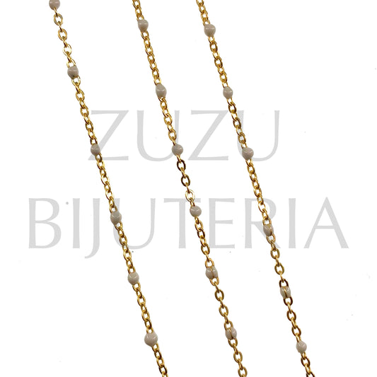 2mm Flat Oval Link Chain with Cream Polka Dots - Stainless Steel