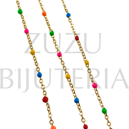 2mm Flat Oval Link Chain with Mixed Polka Dots - Stainless Steel