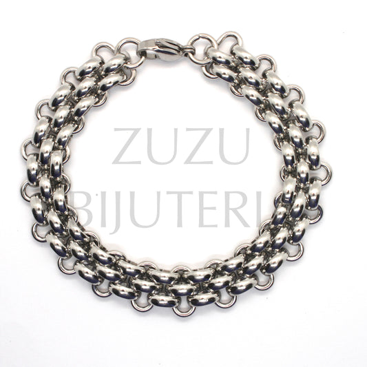 Pulseira Aço Inox 16cm + 5cm Prateado