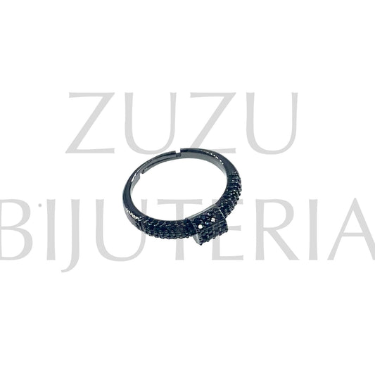 Black Ring with Zirconia (Adjustable) - Brass