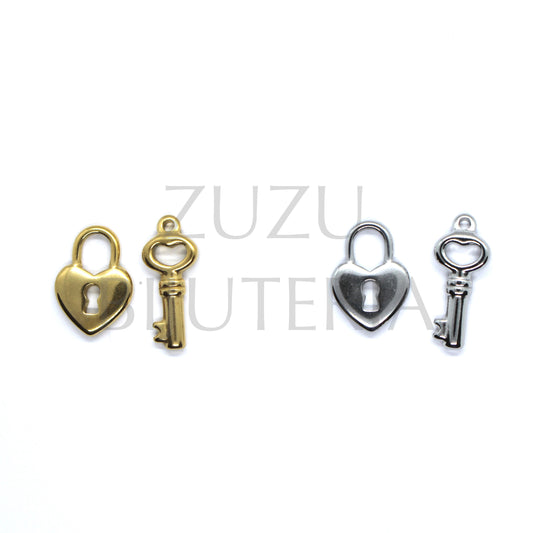 16.5mm x 12mm Padlock Pendant and 20mm x 8mm Wrench - Stainless Steel