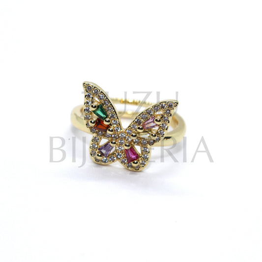 Butterfly Ring with Colored Zirconias - Brass