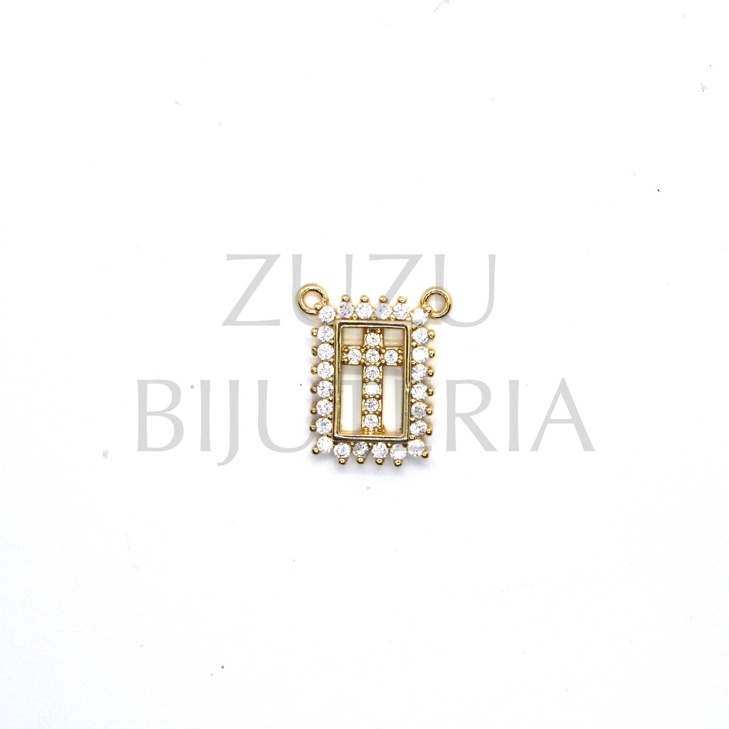 Escapulário/Pendente Cruz com Zirconias 16mm x 11mm - Latão