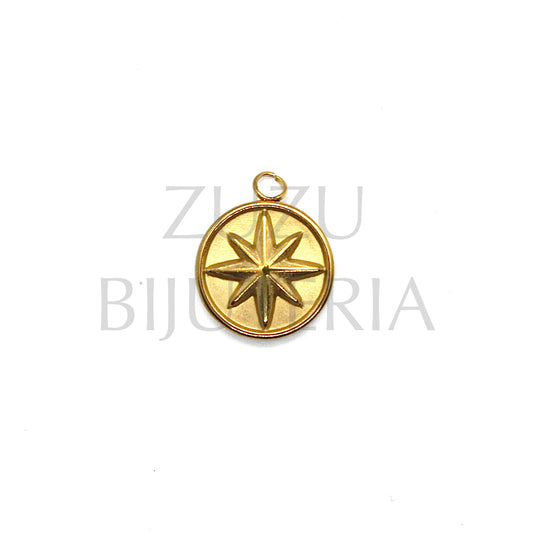 12mm Gold Wind Rose Pendant - Stainless Steel