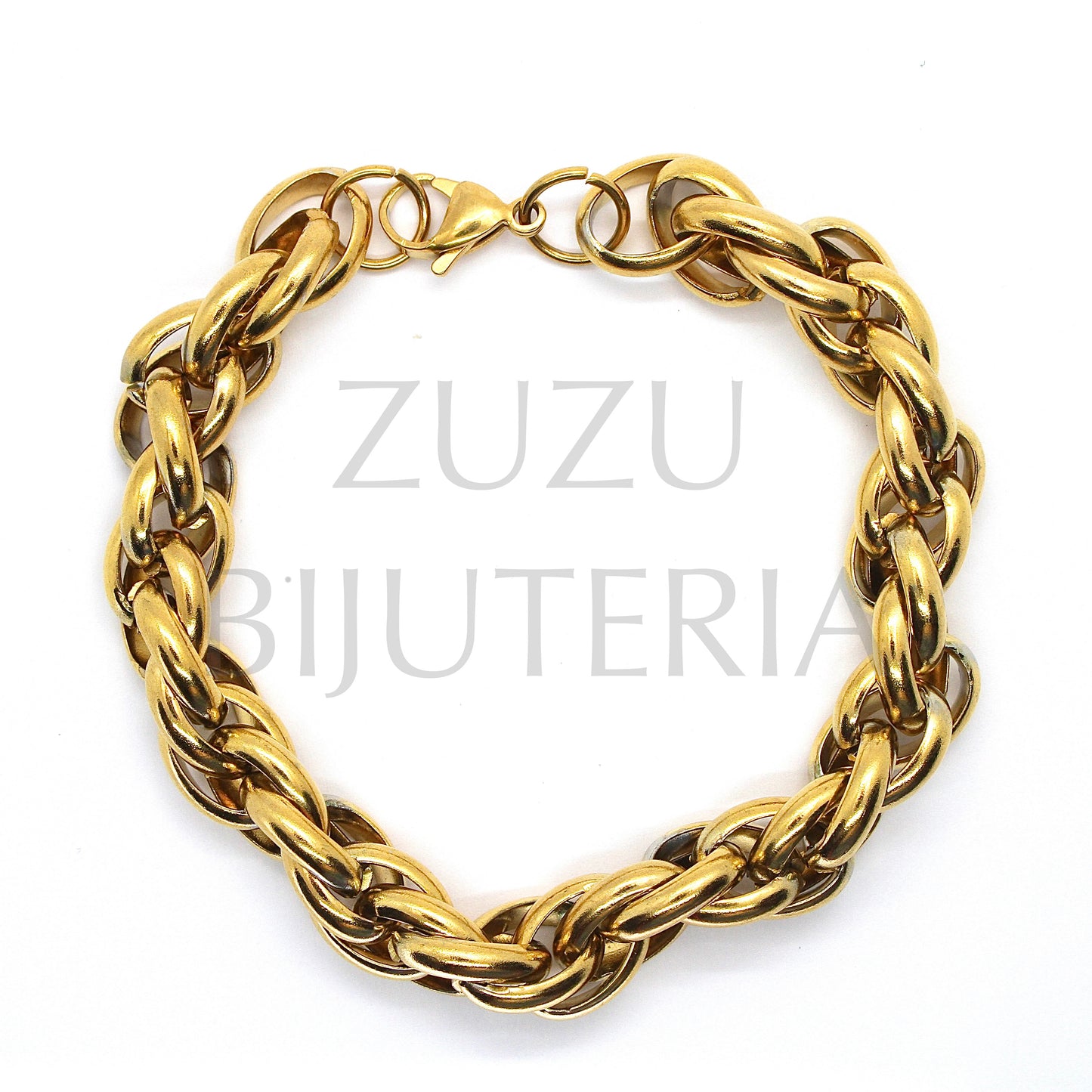 Pulseira Malha Tamanho 9mm, 11mm Dourado (20cm) - Aço Inox