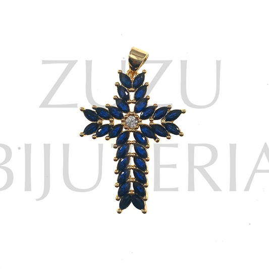 Pendente Cruz com Zirconias 30mm x 27mm - Latão