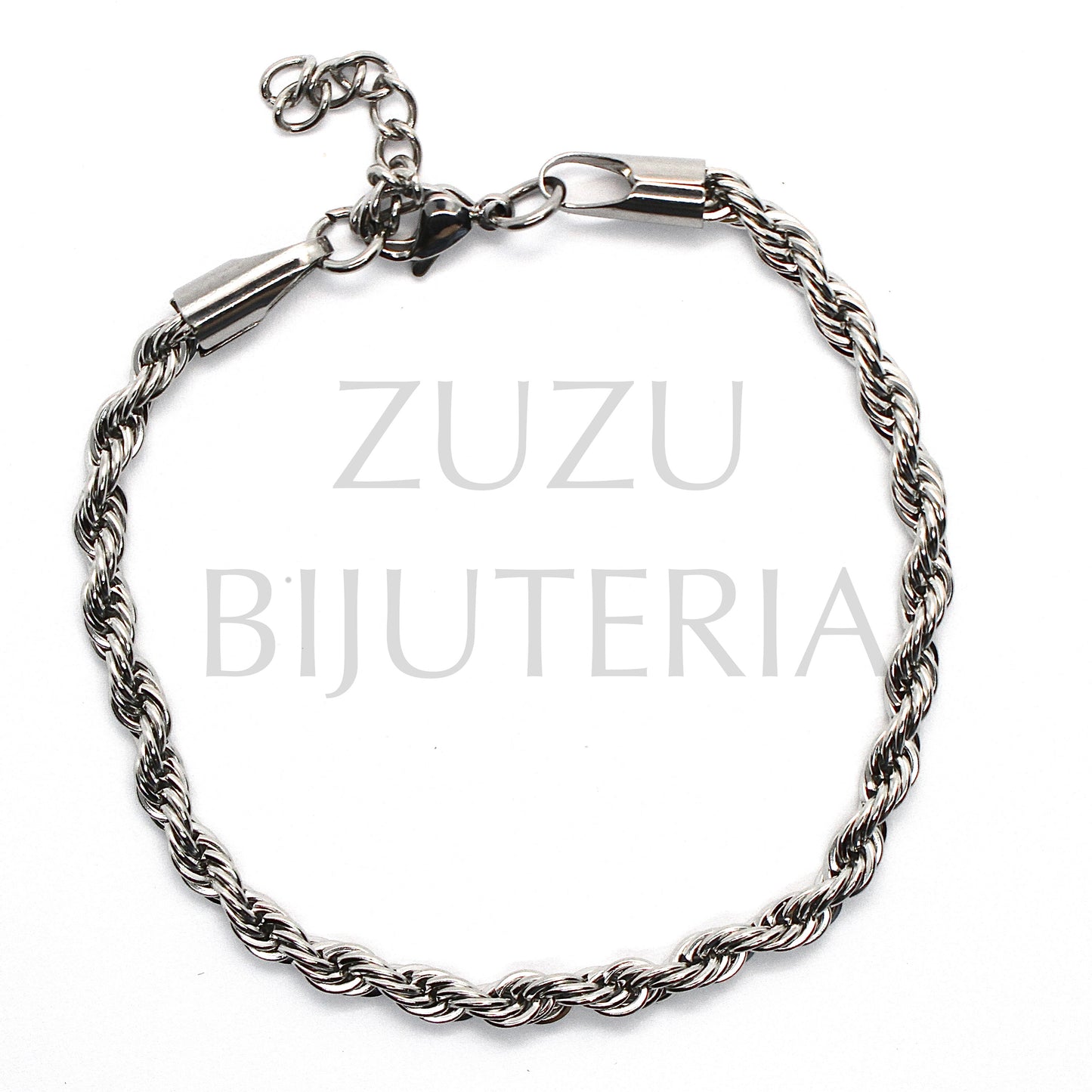 4mm Silver Twisted Mesh Bracelet Tamaho (17cm + 5cm) - Stainless Steel