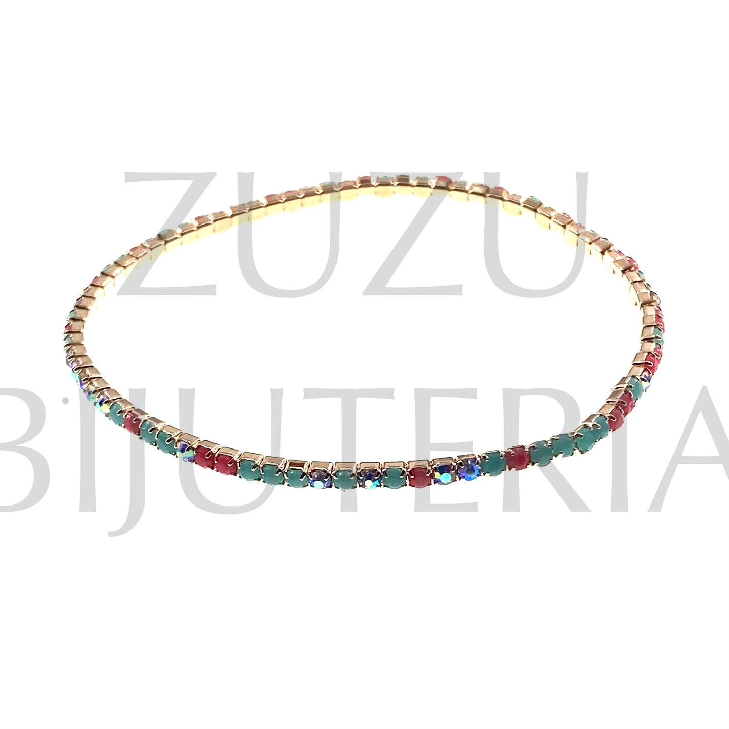 Pulseira com Zirconias 2mm (Elástico) - Latão