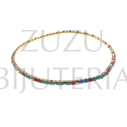 Pulseira com Zirconias 2mm (Elástico) - Latão