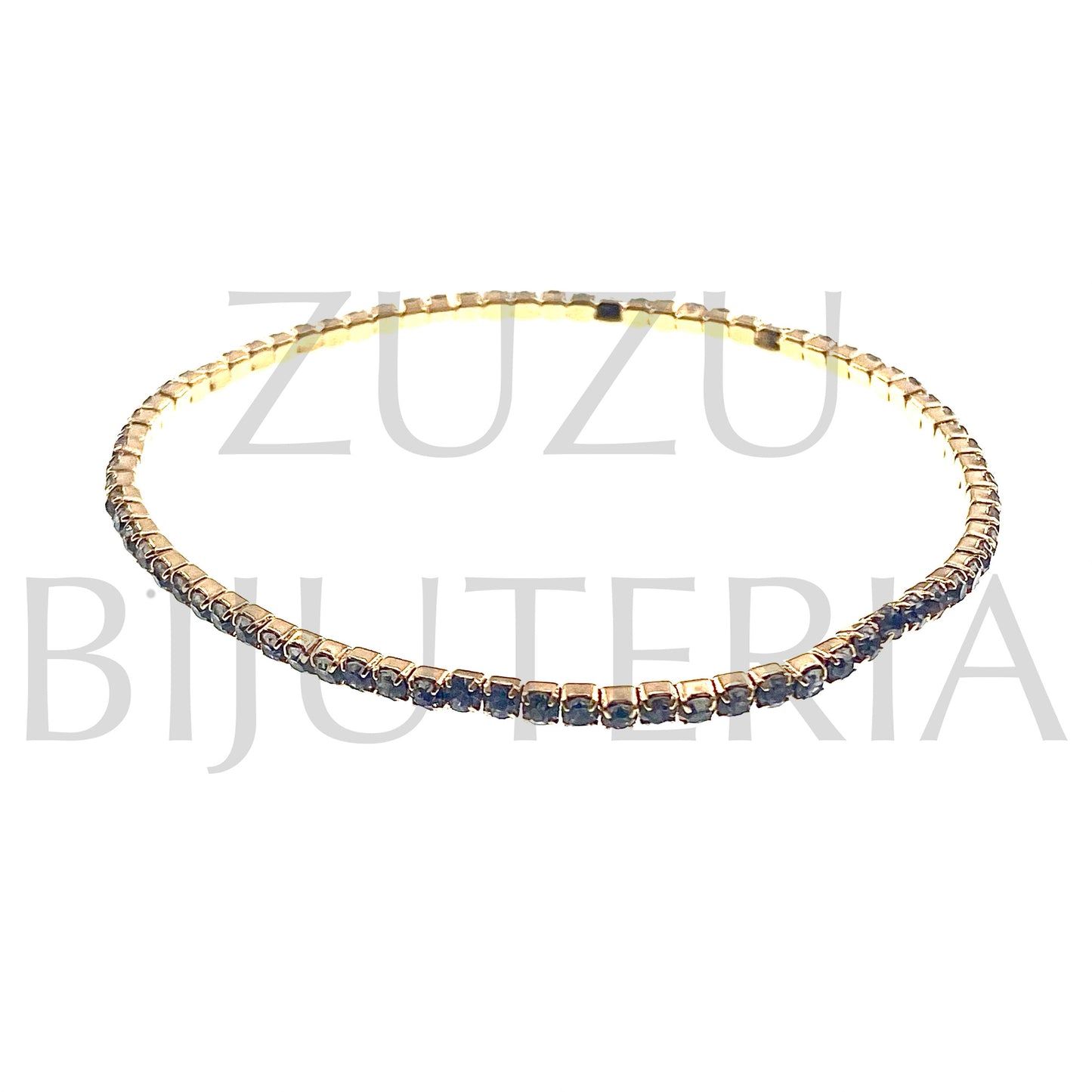 Pulseira com Zirconias 2mm (Elástico) Cinzento - Latão