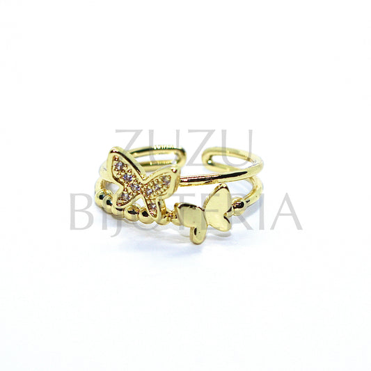 Golden Butterfly Ring with Zirconias - Brass