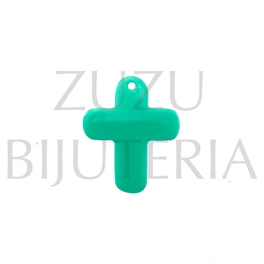 Pendente Cruz Verde 29mm x 25mm - Acrilico