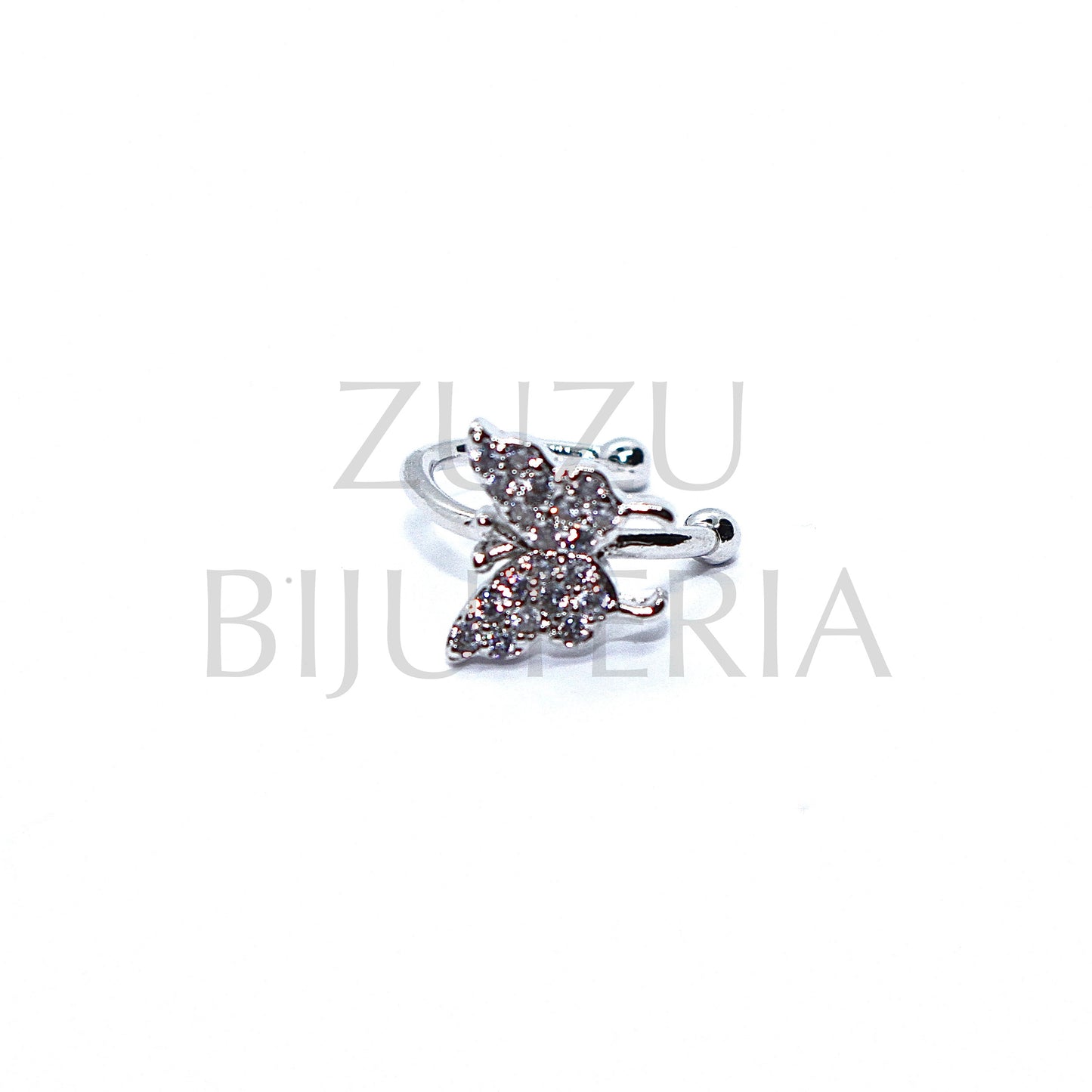 Silver Butterfly Ring with Zirconias - Brass