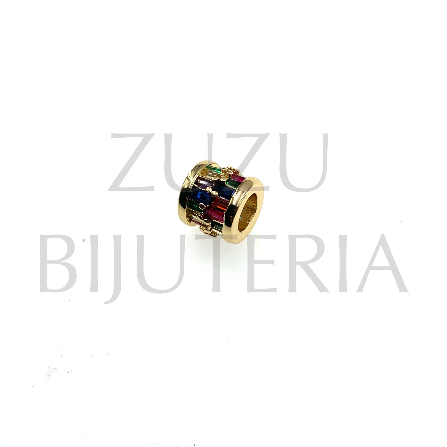 Pendente/Entremeio com Zirconias 10mm x 11mm (Furo 6mm) - Latão