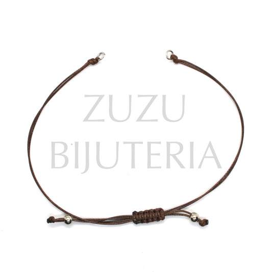 Brown Silk Thread Semi-Ready Bracelet (Silver) - Stainless Steel