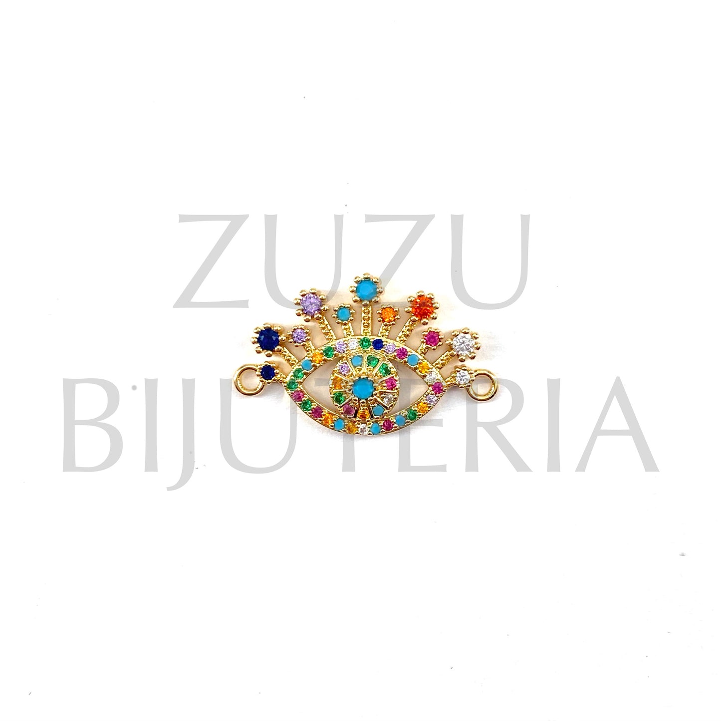 Pendant/Inset Eye with Colored Zirconia 15mm x 24mm - Brass