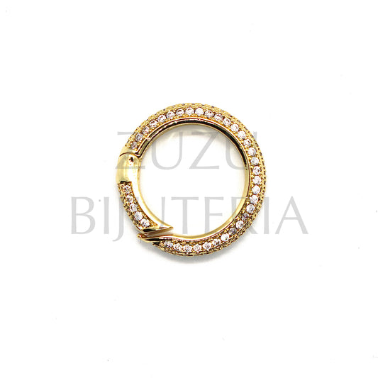 Golden Round Pendant / Clasp with Zirconias 21mm - Brass