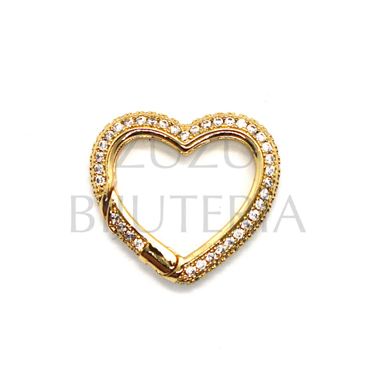 Golden Heart Pendant / Clasp with Zirconias 20mm - Brass
